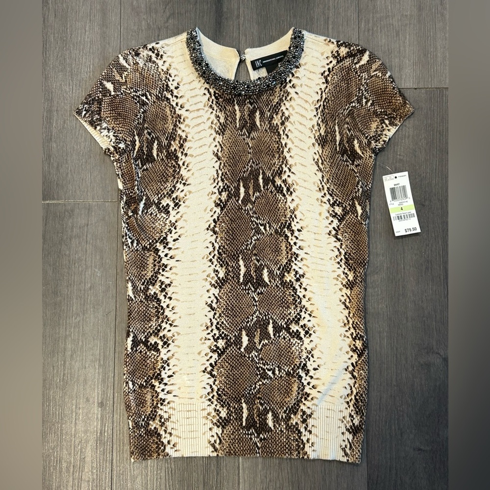 INC International Concepts Beaded Collar Snake Print Top